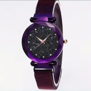 Elegant Purple Women's Mesh Strap Watch with Glitter Dial